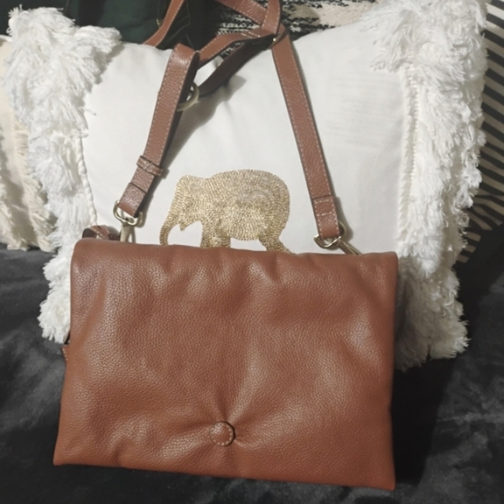 J Jill Do-It-All Crossbody Saddle Brown Padded Leather Foldover Purse